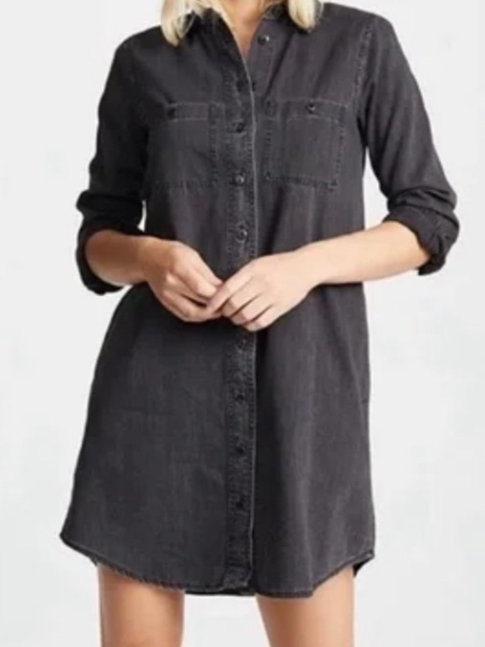 NWT Madewell Charcoal Grey Denim Button-up Shirt Dress - with Pockets!